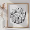 Stylized Tree Silhouettes A stylized illustration of a dense forest with multiple trees, suitable for vector graphics and cutting machine projects.