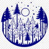 A detailed illustration of a forest landscape featuring various tree species in a natural setting.