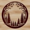 Tall Trees Vector Illustration A detailed vector illustration of a forest with tall trees and lush foliage.