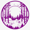 A detailed illustration of a forest landscape featuring several trees and foliage.