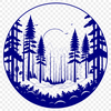 A vector graphic representation of a dense forest ecosystem featuring multiple tree types.