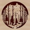 Nature's Beauty SVG Vector Graphic An SVG vector graphic depicting a serene natural setting with tall trees and dense foliage.