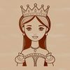 A simple line drawing of a young female princess character in a medieval setting.