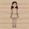 A young female figure in simple outline form.