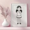 Young Girl Illustrations in Various Settings A digital illustration of a young girl in various poses and settings, suitable for vector art design.