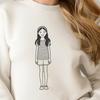 Simple Girl Character SVG Icon A young girl character designed as a vector graphic with clean lines and simple shapes.