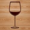 A stylized illustration of a wine glass with red liquid inside.