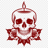Free Downloadable Skull Clip Art Design A detailed illustration of a Gothic-style skull surrounded by subtle shading and fine lines.