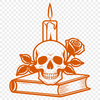 Macabre Artwork with Ornate Details A stylized illustration of a Gothic skull surrounded by ornate details, perfect for Halloween decorations.