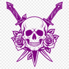 Gothic Skull Ornament A detailed illustration of a Gothic-style skull with ornate details and a dagger at its forehead.