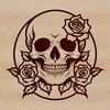 Beautiful Vintage Inspired Skull Design A stylized illustration of a skull adorned with a rose, suitable for various uses such as cutting machines and stencils.