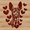 Ornate Head Decorations on a Lovable Dog Breed A large dog breed with an ornate head and heart decorations.