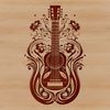 Beautiful Music Symbol SVG File Illustration of an ornate guitar with intricate details, suitable for music-themed projects.
