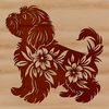 Havanese Dog Breed in Floral Background Small white dog breed standing on grass with floral pattern in the background.