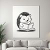 Cute Hedgehog Reading Book A small, spiny hedgehog is shown sitting on the ground, reading a book with great interest.