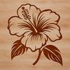 A stylized illustration of a single hibiscus flower with symmetrical petals and a prominent center.