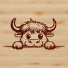 Distinctive Highland Cow Vector Illustration A vector illustration of a Highland cow's head, featuring distinctive horns and a rugged coat.