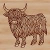 Green Meadow Highland Cow Scene A portrait illustration of a Scottish Highland cow standing in a green meadow.