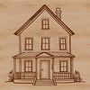 A 2D vector illustration of a single-family home with a rectangular shape and pitched roof.
