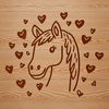 A horse illustration with heart details, suitable for vector design and cutting machine projects.
