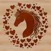 Equine Heart Art SVG A colorful horse silhouette with heart symbols, suitable for digital cutting machines or laser engraving.