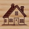 A 2D representation of a residential house with simple lines and shapes.