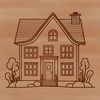 A simple 2D illustration of a residential building with a gabled roof and a front door.