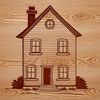 A simple line drawing of a house with a rectangular shape and sloping roof.