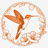 Vibrant Hummingbird in Floral Oasis An SVG vector design featuring a detailed hummingbird in flight amidst a lush floral setting.