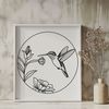 Whimsical Floral Bird Vector Art A detailed vector illustration of a hummingbird surrounded by floral elements.