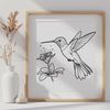 Colorful Hummingbird Silhouette on Floral Branch A vector graphic design featuring a stylized hummingbird perched on a branch with foliage.