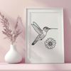 Floral Beauty Hummingbird SVG Clip Art An illustration of a small bird species known as a hummingbird, surrounded by flowers.