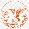 A stylized vector graphic of a hummingbird amidst flowers and greenery.