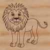 A realistic illustration of a standing lion in its natural habitat.