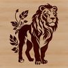 A majestic lion standing in a savannah environment, depicted as a vector illustration.