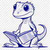 Friendly Lizard Reading a Book SVG A cartoon lizard character sitting on the ground with a book in front of it.