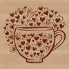 A stylized vector illustration of a cup with decorative love hearts surrounding the design.