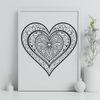 Free Heart Design for Cutting Machines A geometric mandala heart design featuring intricate patterns and shapes, suitable for vector art projects.