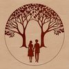 Interlocking Leaf Motif An ornate tree design featuring interlocking leaves and trunks, suitable for wedding decor or romantic occasions.