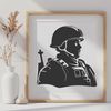 Free Male Soldier SVG Design An illustration of a male soldier in uniform, designed for graphic design and digital projects.