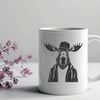 Moose in a Fancy Hat A large wild animal with antlers wearing a hat.