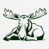 Moose in Serene Landscape A large, furry wild animal with antlers lying on its side in a serene landscape.