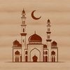 A detailed illustration of a mosque with domed architecture.