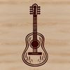 A vector graphic representation of a classic guitar, suitable for design and printing applications.