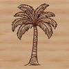Palm Tree Silhouette Vector Art A single palm tree standing tall in a tropical landscape with clear blue sky.