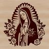 Ornate Lady in Blue Traditional Art Style SVG A stylized illustration of the Virgin Mary with ornate floral details in a traditional religious art style.