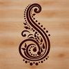 An illustrative paisley design featuring curved lines and decorative elements.