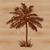 Single Palm Tree Silhouette in Sandy Landscape A single palm tree standing alone in a sandy landscape, with blue sky above.