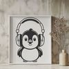 Penguin Headphones Illustration A digital illustration of a penguin wearing headphones, created as vector art.