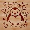 Icy Cute Penguin with Hearts A cute penguin standing on an icy landscape, surrounded by love hearts.